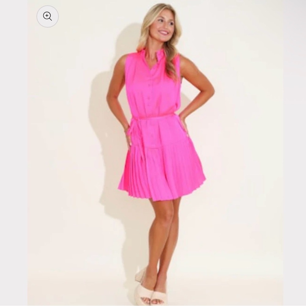 Alden Adair Sleeveless Pleated Mini Dress in Bright Pink